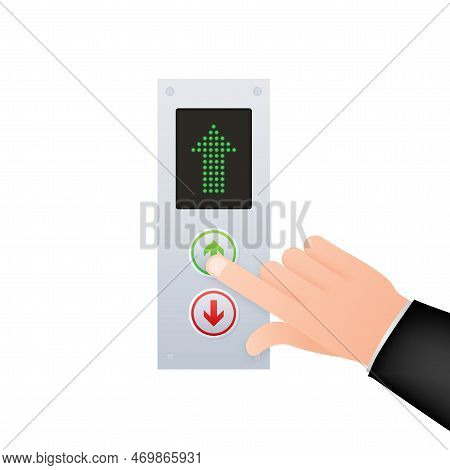 Button Call Elevator, Lift. Finger On The Button. Vector Stock Illustration.