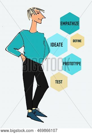 Figure Of A Young Man Waving. Flat Style, Isolated Vector Element