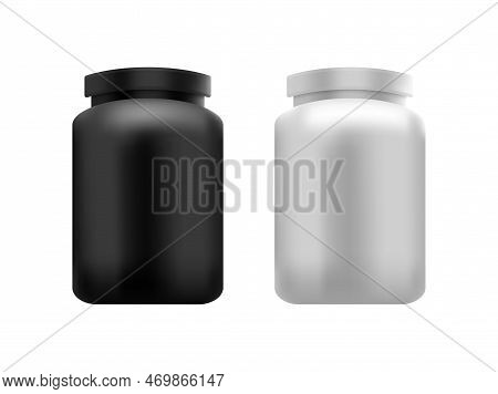 Protein Supplement Jar Mockup. Sport Or Dietary Nutrition. Bottle Protein. Vector Stock Illustration