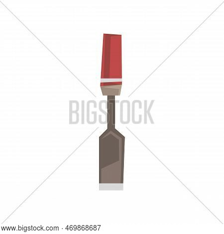 Chisel Vector Illustration. Cartoon Drawing Of Instrument And Workbench For Carpentry Work On White 