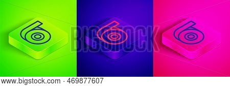 Isometric Line Scotch Tape Icon Isolated On Green, Blue And Pink Background. Roll Adhesive Tape. Ins