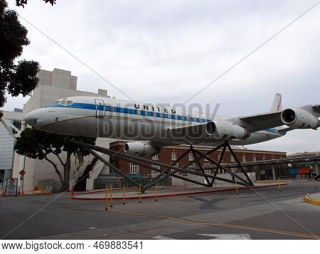 Los Angeles - January 21, 2014: United Douglas Dc-8 Jetliner On Display Outside At The California Sc