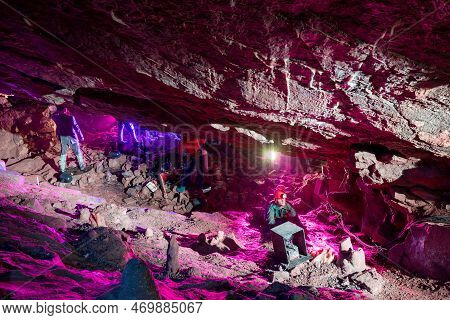 A Group Of Mannekins Dressed Up Like Cavers Inside Goughs Cave In Cheddar In Somerset