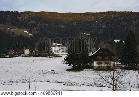 The Snowy Winter Landscape Near Winklern In The Upper Moll Valley In The Spittal An Der Drau Distric