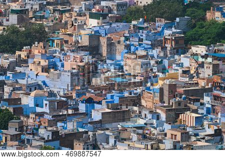 Beautiful Top View Of Jodhpur City From Mehrangarh Fort, Rajasthan, India. Jodhpur Is Called Blue Ci