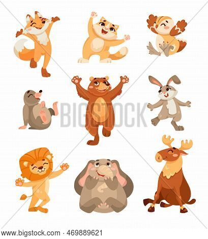 Funny Animals Enjoying And Cheering With Happy Smiling Snout Vector Set