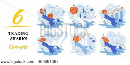 Stock Market Manipulation Concepts Set, Change Business Graph Indicator, Influence Crypto Currency P