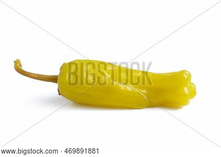 Pickled Yellow Pepper, Pepperoncini Or Friggitelli Isolated On White Background. Hot Pepper Marinate