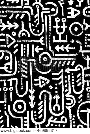 Grungy Black And White Abstract . Can Be Used For A Textile Design Or For A Wrapping Paper