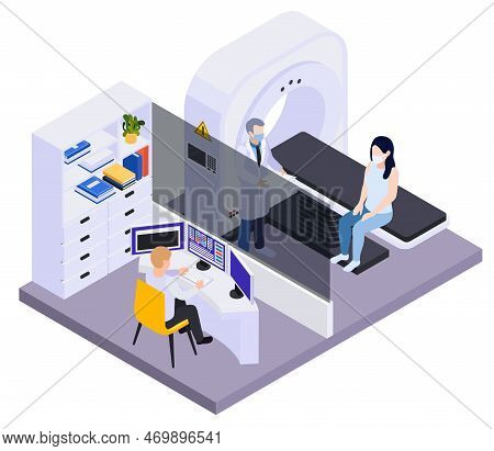 Medical Testing Of Patient In Clinic With Help Of High Tech Equipment Such As Computer Tomograph Iso