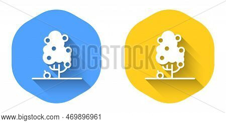 White Fruit Tree Icon Isolated With Long Shadow Background. Agricultural Plant. Organic Farm Product