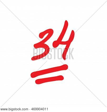34 Points Illustration, Thirty Four Points Final Exam Score, Isolated On White Background
