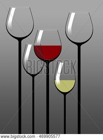 This Is A 3-d Illustration Showing Stemware, Very Tall Wine Glasses In An Elegant Composition.