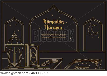 Ramadan Kareem, Holy Month Ramadan Celebration Vector Line Art Style For Banner, Flyer, Poster And G