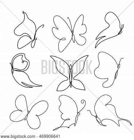 A Beautiful Flyings Butterflys Line Art. Vector