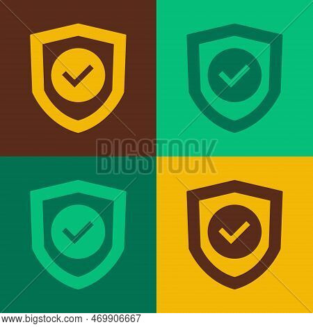 Pop Art Shield With Check Mark Icon Isolated On Color Background. Protection Symbol. Security Check 
