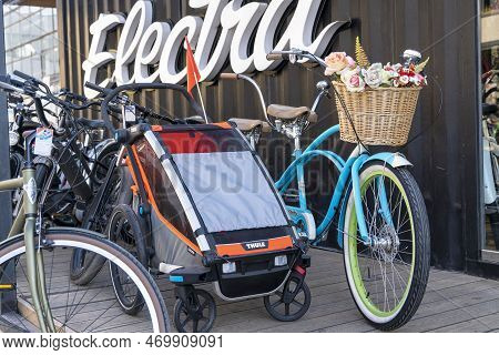 Saint Petersburg, Russia - June 30, 2022: The Thule Bicycle Trailer