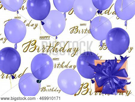 Happy Birthday Card With Balloons, 3d Illustration