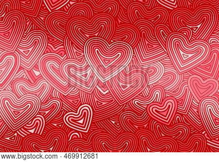 Valentines Day Greeting Card Template Or Background With Hearts And Line Ornament. Retro Fashion Hip