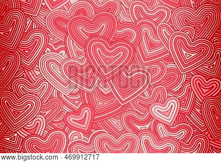 Valentines Day Greeting Card Template Or Background With Hearts And Line Ornament. Retro Fashion Hip