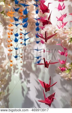 The Origami Cranes Hanging On The Ceiling. It Has Also Become A Symbol Of Hope And Healing During Ch