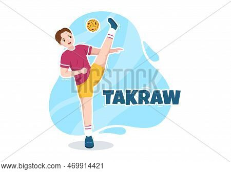 Sepak Takraw Illustration With Athlete Playing Kick Ball On Court In Flat Sports Game Competition Ca