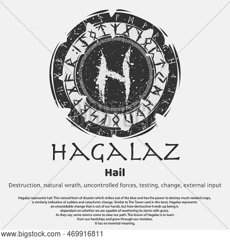 Abstract Flat Dark Circle Shield With Viking Symbol Isolated On White Background. Scandinavian Hagal