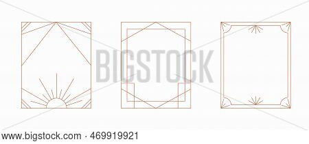 Minimal Line Boho Frames Design Elements Set. Bohemian Borders For Logo, Icon, Social Media Post, St