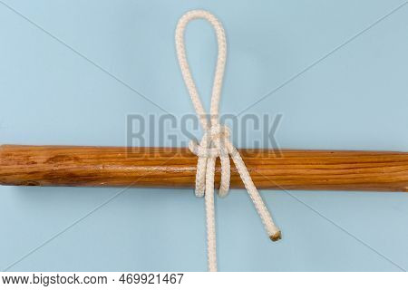 Rope Knot Highwayman's Hitch, Used As A Quick-release Draw Hitch Tied Around A Wooden Pole, View Clo