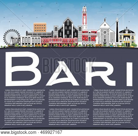 Bari Italy City Skyline With Gray Buildings, Blue Sky And Copy Space. Vector Illustration. Business 