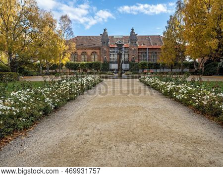 Copenhagen, Denmark - Oct 19, 2018: Garden Path To The Entrance Of The Royal Library (bibliotekshave