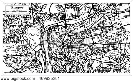 Prague Chezh Republic Map In Black And White Color. Vector Illustration. Outline Map.