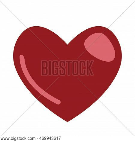 Red Heart In Cartoon Style. Vector Illustration Isolated On White Background.