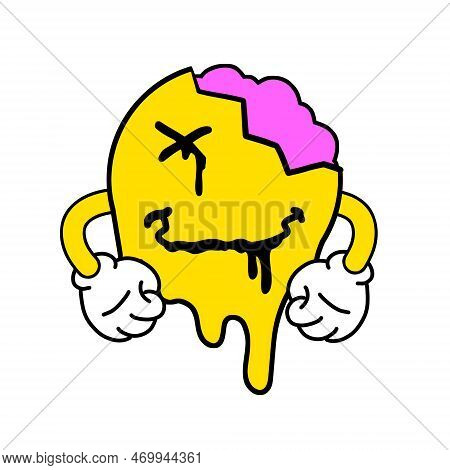 Acid Smile Face Sticker. Melted Rave And Techno Symbol Of 90s