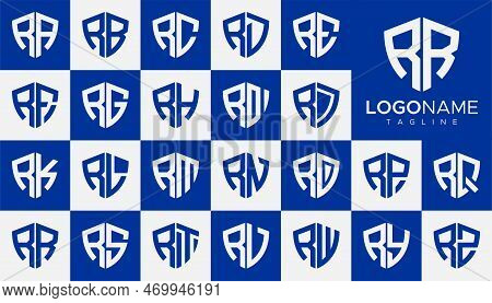 Set Of Shield R Letter Logo Design Vector. Simple Security R Logo Template Set.