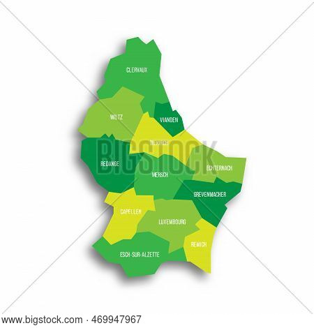 Luxembourg Political Map Of Administrative Divisions - Cantons. Green Flat Vector Map With Dropped S