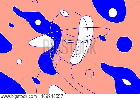 Portrait Of A Young Woman With Blue Splashes. Abstract Style Horizontal Feminine Vector Poster