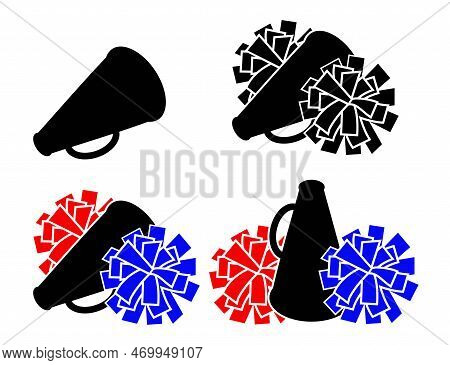 Vector Set Of Colorful Pom Poms. Fur Fluffy Balls Isolated On White Background. Birthday Pompom Deco