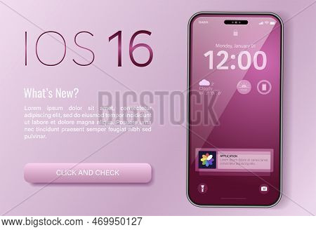 Odesa, Ukraine-january 30, 2023: High Quality Vector Smartphone Mockup Screen With New Ios 16 System