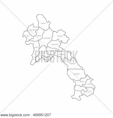 Laos Political Map Of Administrative Divisions - Provinces And Prefecture Of Vientiane. Thin Black O