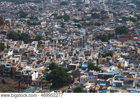 Beautiful Top View Of Jodhpur City From Mehrangarh Fort, Rajasthan, India. Jodhpur Is Called Blue Ci