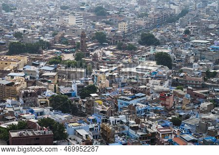 Beautiful Top View Of Jodhpur City From Mehrangarh Fort, Rajasthan, India. Jodhpur Is Called Blue Ci