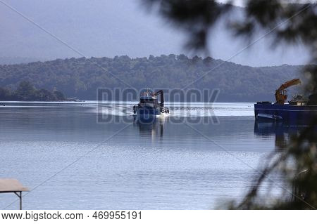 Milas, Mugla, Turkey : 24 January 2023 In The Kazıklı Village Of Milas District, The Boats Of The Lo