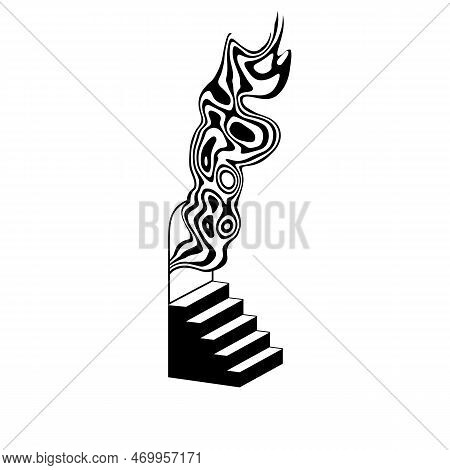 Hypnotic Optical Vector Illustration. Abstract Multidimensional Waves Flowing Through The Portal On 