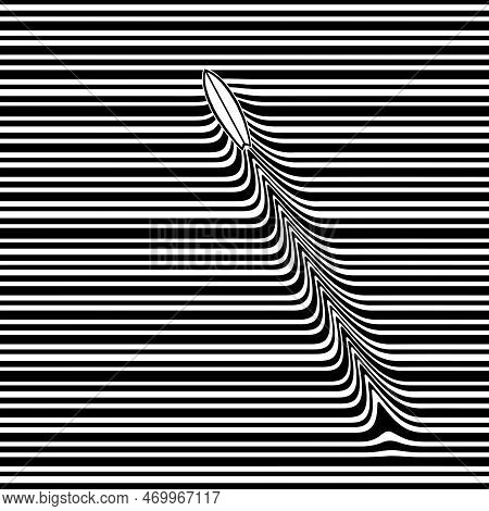Hypnotic Optical Vector Illustration. Multidimensional Sea Waves With Sup Board Drifting Through.