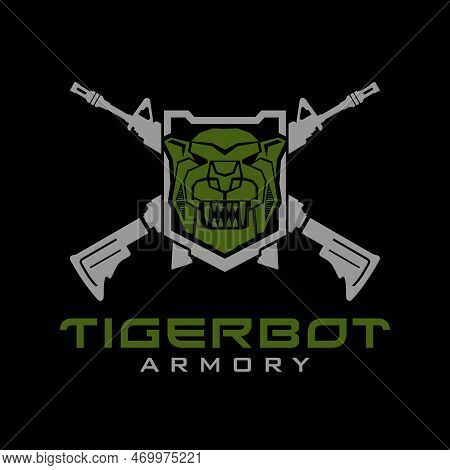 Tactical Tiger Robot Logo Design Vector Illustration