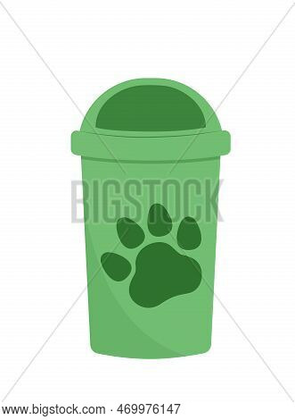 Trash Can For Dog Poop. Green Trash Can. Flat, Cartoon, Vector