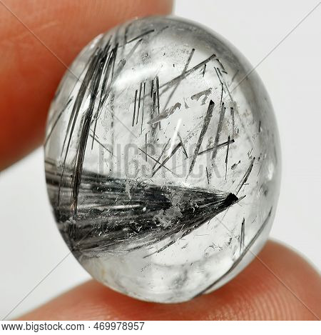 Natural Gemstone Rutile Quartz Isolated On White Background