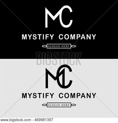 Mystify Company Logo Design, Letter Mc Monogram Logo, Black And White Typography Design Hipster Elem
