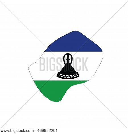 Lesotho - National Flag In A Shape Of Country Map Silhouette With Thin Black Outline. Simple Flat Ve